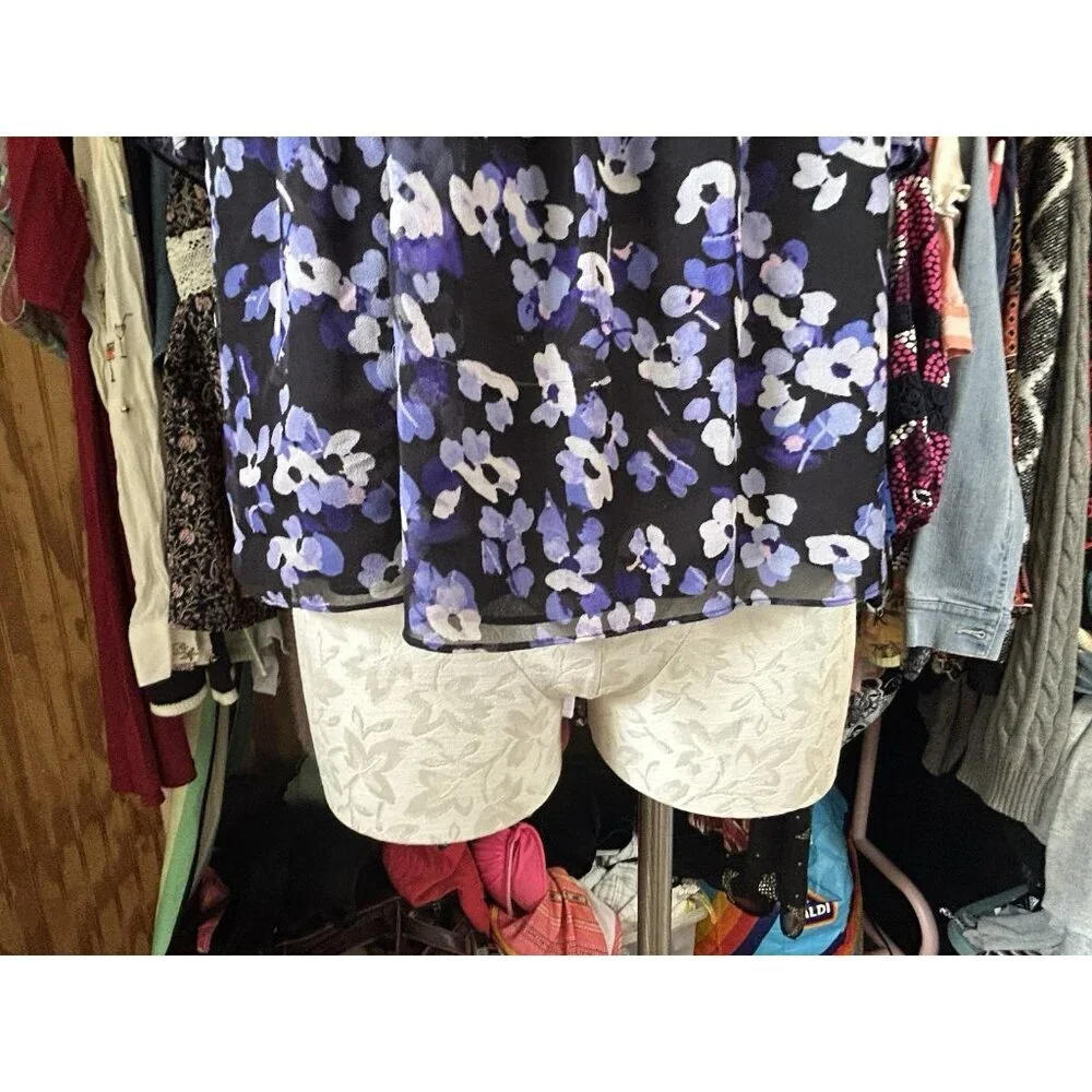 kate Spade New York Hydrangea Silk Chiffon Floral Swing Top S Purple‎ & Black